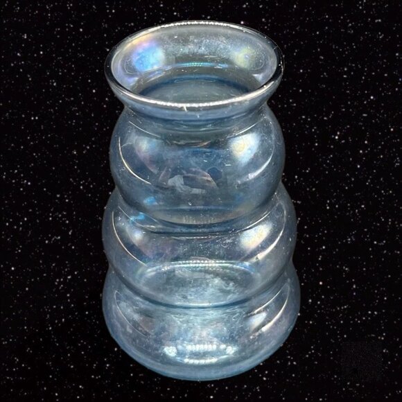 Iridescent Cobalt Blue Flint Glass Blown Vase Decoration Art Glass 3”T 1.5”W - Picture 1 of 12